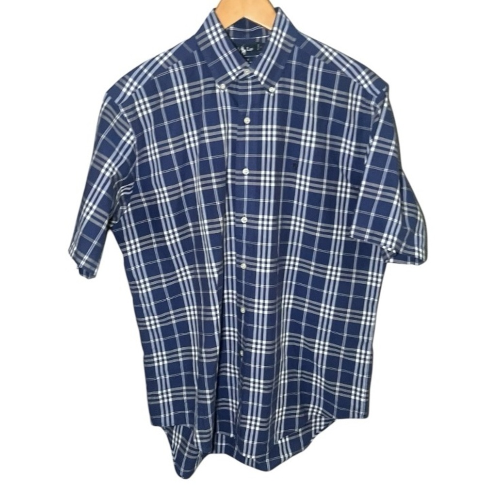 EUC Men's Ralph Lauren BLAKE Blue Plaid Shirt 100% Cotton Size M